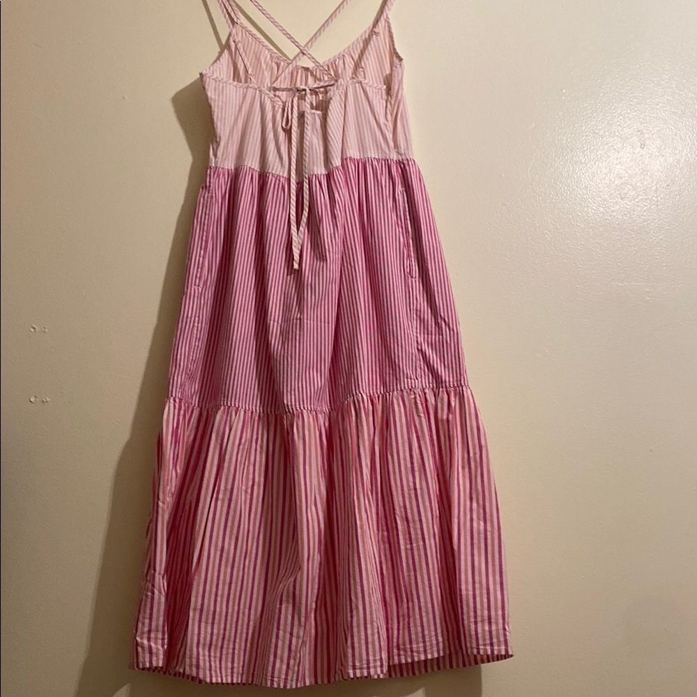 FREE ASSEMBLY Pink Tiered Midi Sundress with Spaghetti Straps. Size Xs - Picture 7 of 13